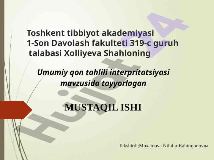 Umumiy Qon Tahlili Interpritatsiyasi
