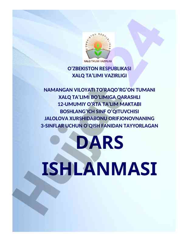 3-sinf uchun oqish fanidan dars ishlanmasi