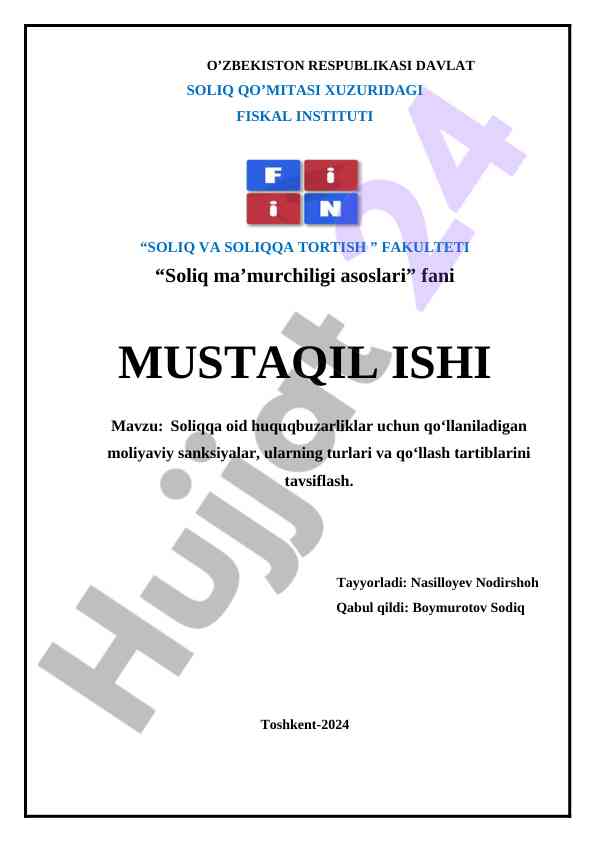Soliqqa oid huquqbuzarliklar va moliyaviy sanksiyalar