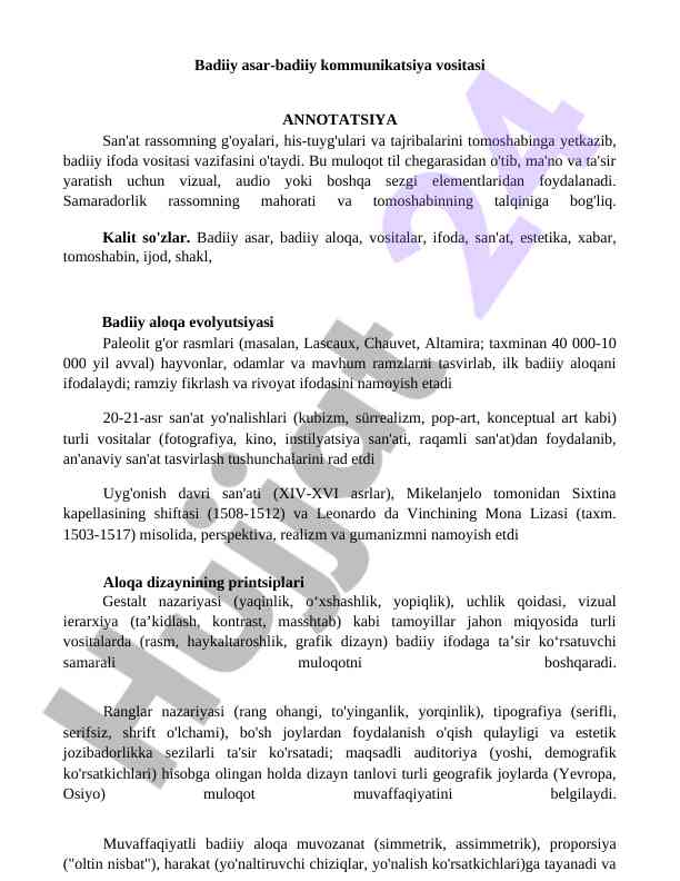 Badiiy asar-badiiy kommunikatsiya vositasi