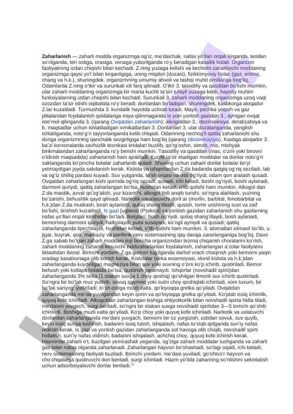 Zaharlanish sharoitlari va taʼsirlari