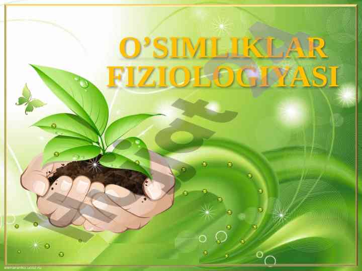 O’simliklarni sug’orish fiziologiyasi va asoslari