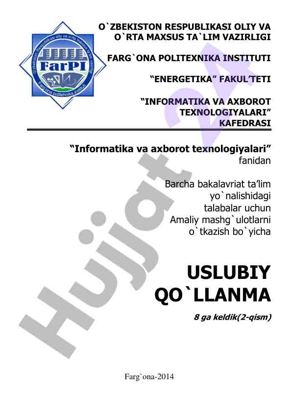 Amaliy mashg‘ulotlar uslubiy qo‘llanma informatika