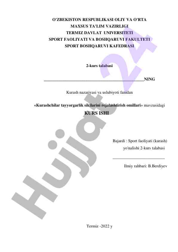 Kurashchilar tayyorligi va rejalashtirish omillari