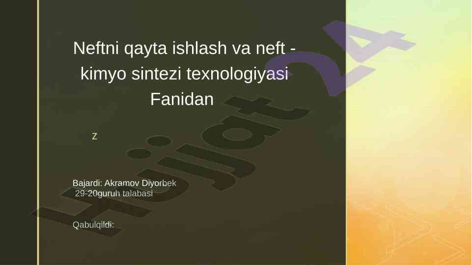 Tabiy gazlarni namsizlantirish taklifi