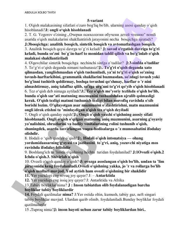 O'qish malakalarining sifatlari va e'tiborlari