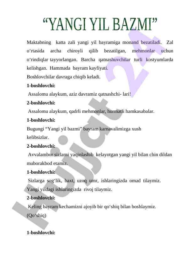 Yangi yil bayrami karnavali tashkiliy ishlari