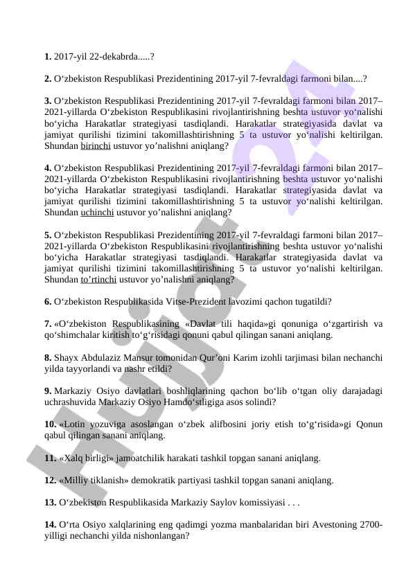 O‘zbekiston rivojlanishining ustuvor yo‘nalishlari