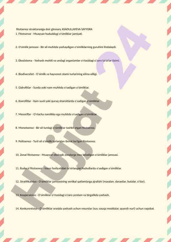 Fitotsenoz strukturasiga doir glossary