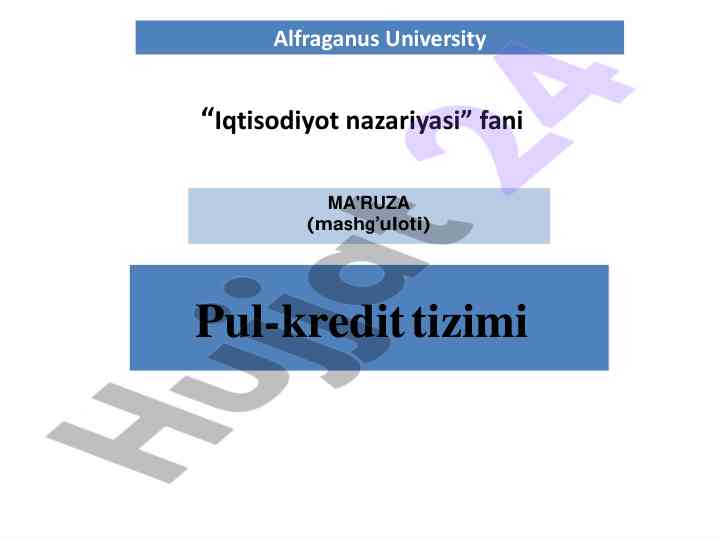 Iqtisodiyot nazariyasi fani ma'ruza rejasi