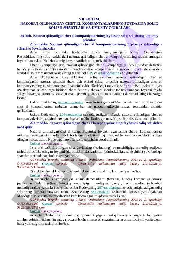 Nazorat qilinadigan chet el kompaniyalarining soliq shartlari