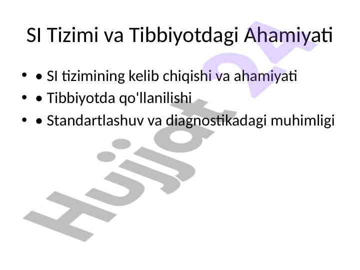 Si tizimi va tibbiyotdagi ahamiyati va ko'rsatkichlar