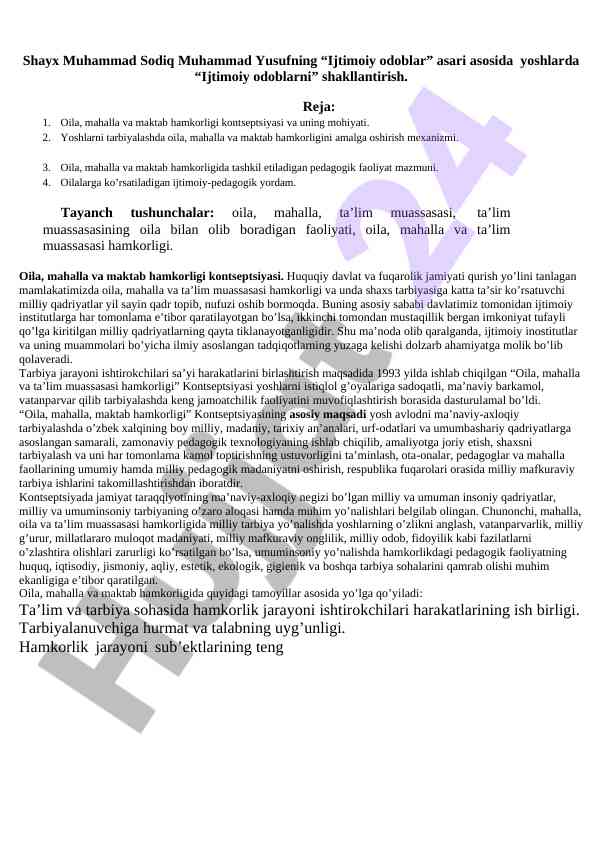 Ijtimoiy odoblarni yoshlarda shakllantirish tashkiloti
