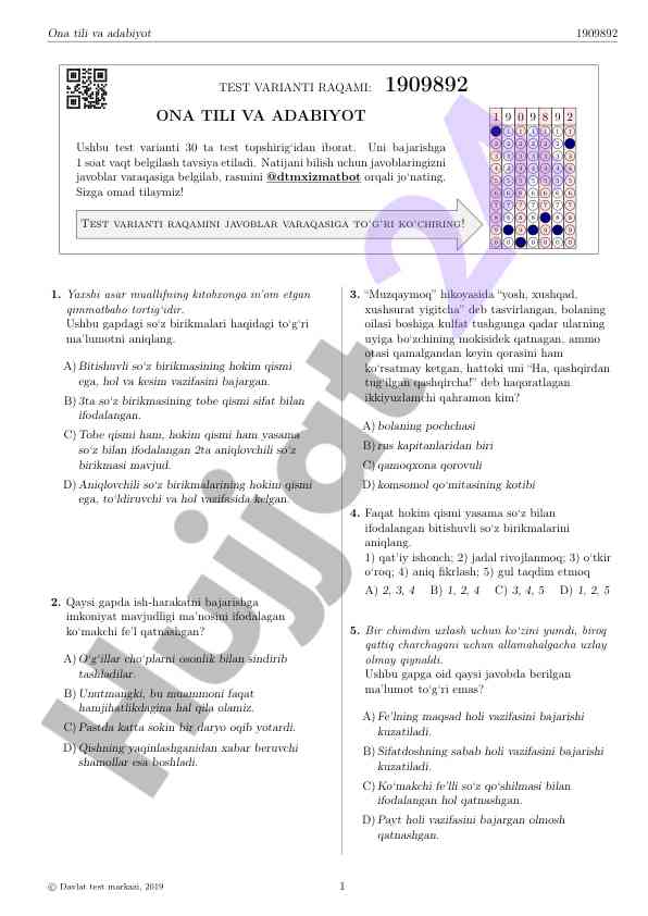Ona tili va adabiyot test variantlari 1909892