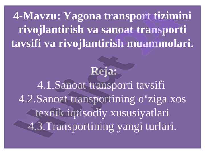 Transport tizimlarini rivojlantirish muammolari