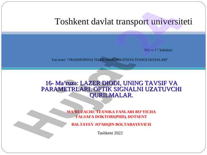 Transportda telekommunikatsiya texnologiyalari ta’lim darslari