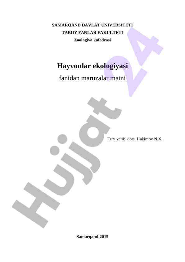 Hayvonlar ekologiyasi fanining asosiy obyektlari