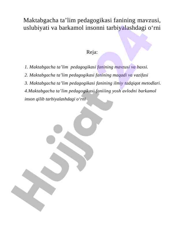 Maktabgacha ta’lim pedagogikasi mavzusi