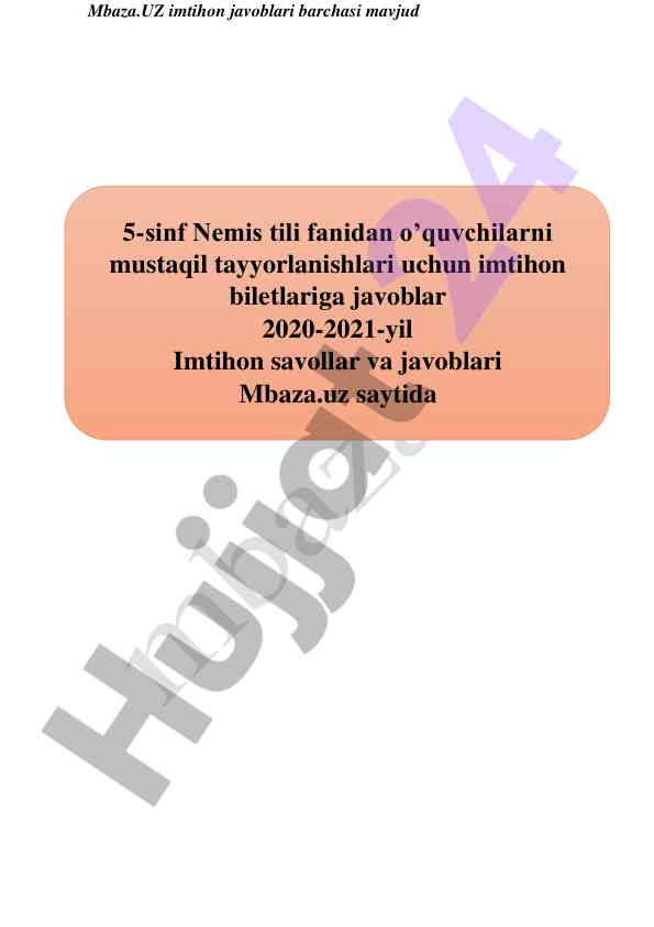 Imtihon javoblari 5-sinf nemis tili fanidan