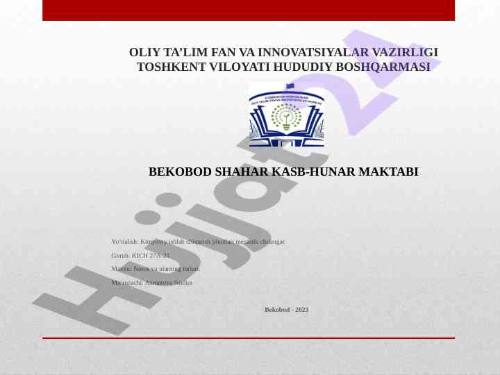 Nasoslar va ularning turlari tahlili