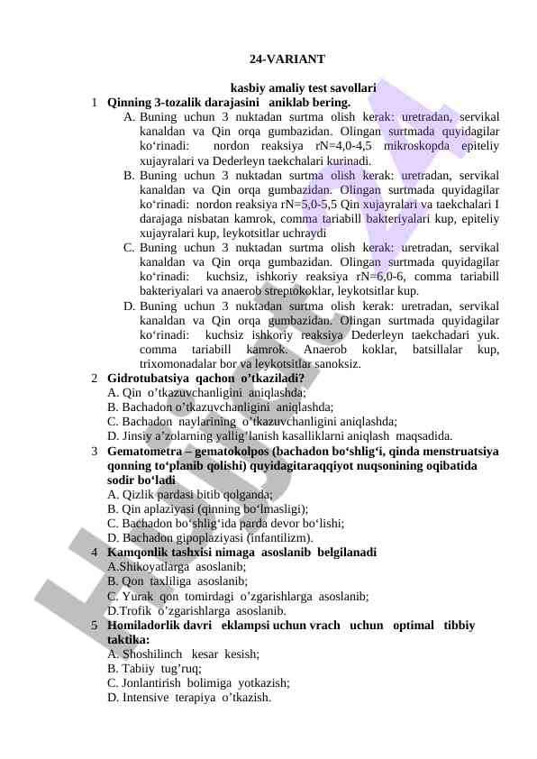 24-variant test sinovlari