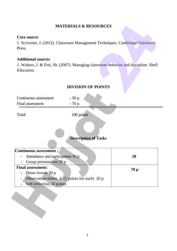 Classroom management techniques and student assessment