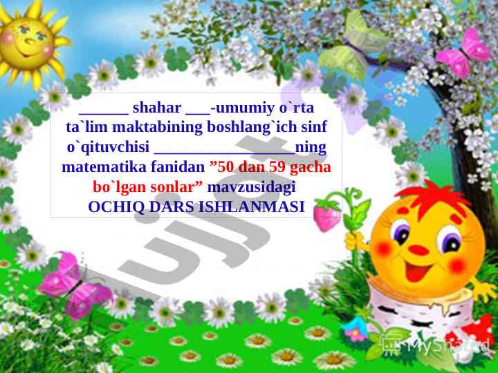 50 dan 59 gacha bo'lgan sonlar mavzusidagi dars ishlanmasi