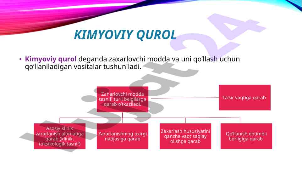 Kimyoviy qurollar va ularning tasnifi