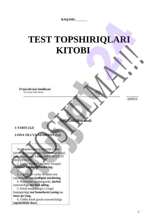 Tarix faniga oid test savollari