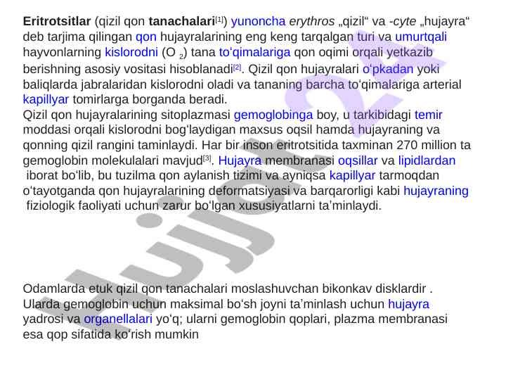 Eritrotsitlar va ularning fiziologik ahmiyati