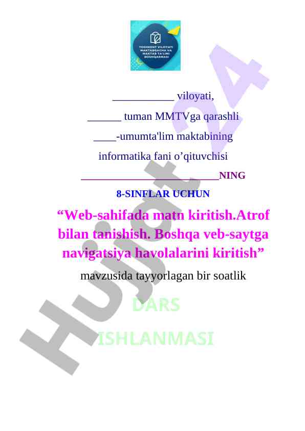 Web-sahifada matn kiritish va navigatsiya havolalari
