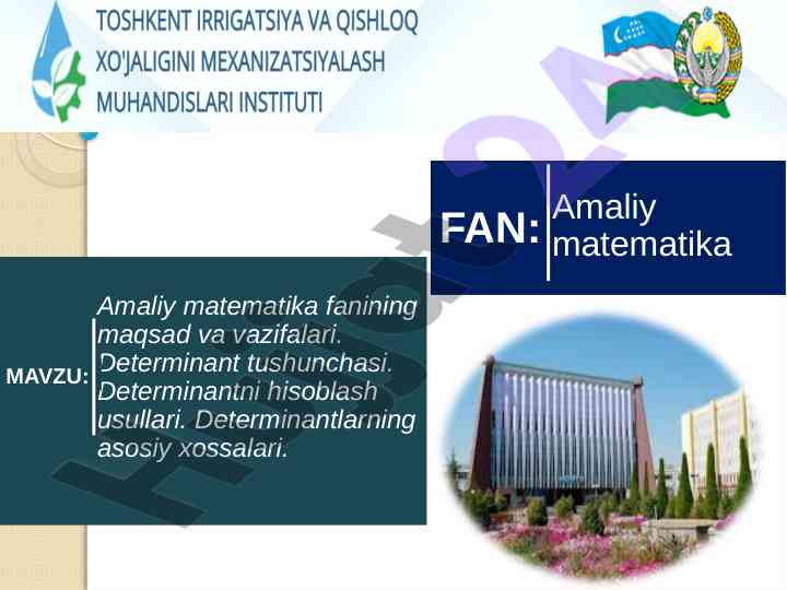 Amaliy matematika fanining maqsadlari va vazifalari