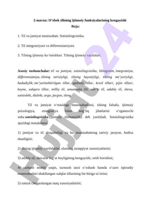 O‘zbek tilining ijtimoiy funksiyalari