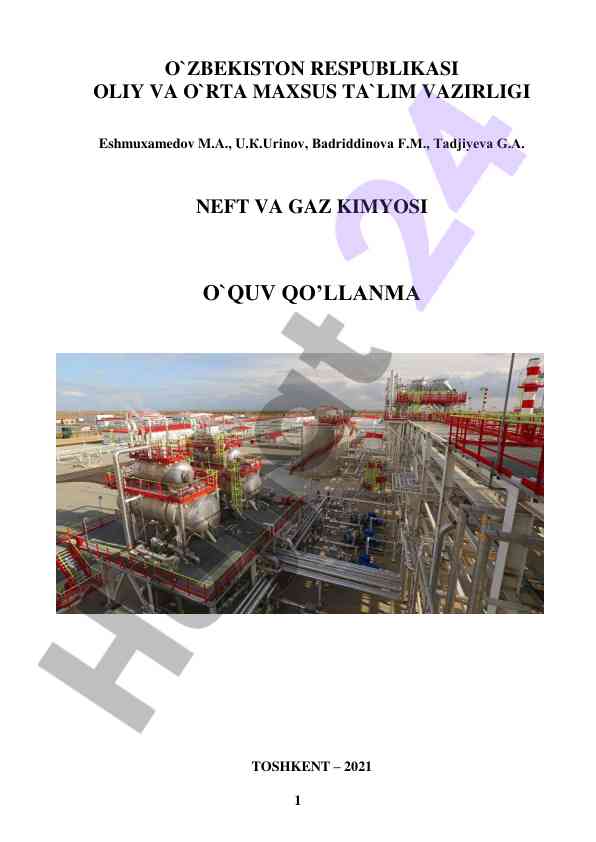 Neft va gaz kimyosi o‘quv qo‘llanma