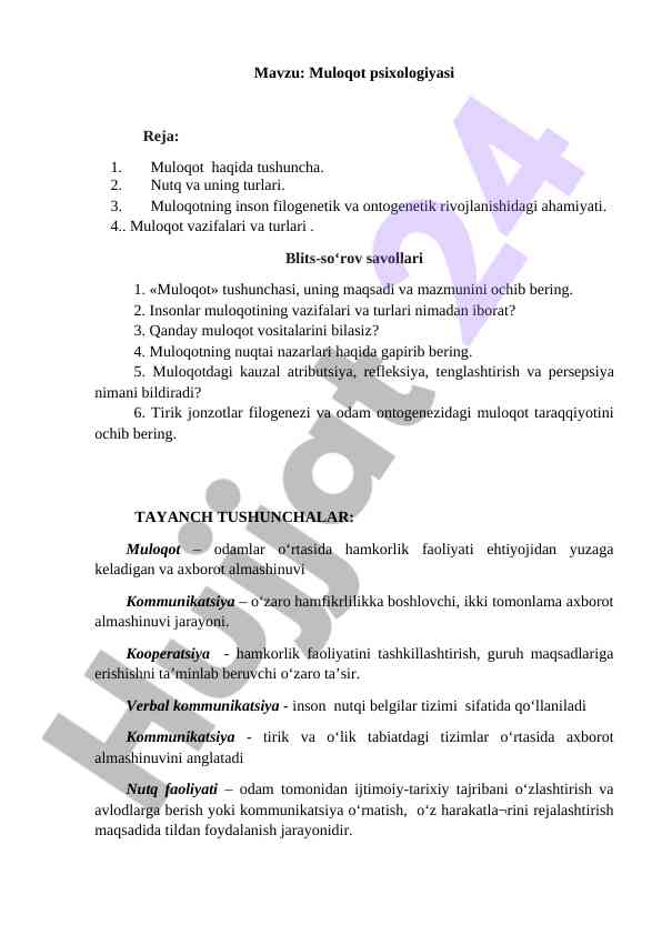 Muloqot psixologiyasi reja