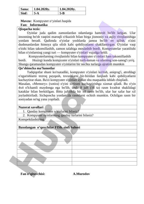 Kompyuter o‘yinlari va elektron pochta haqida dars