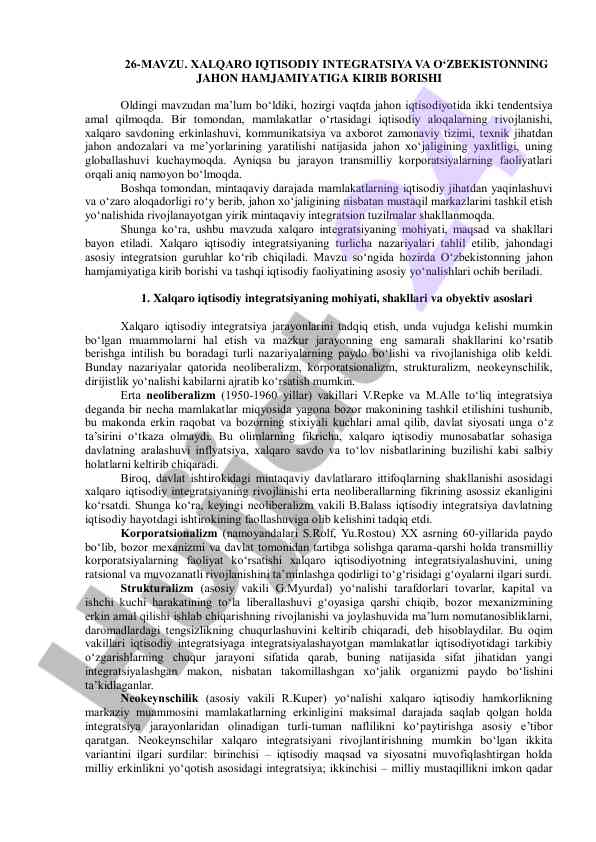 Xalqaro iqtisodiy integratsiya tahlili va o‘zbekiston