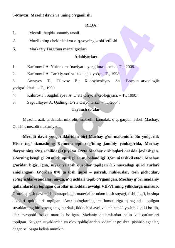 Mezolit davri va uning o‘rganilishi
