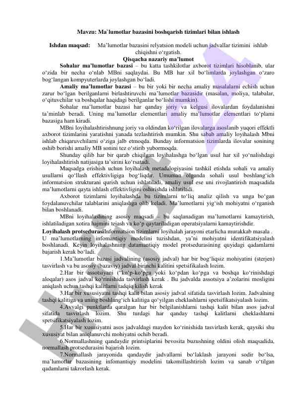 Ma'lumotlar bazasi boshqarish tizimlari bilan ishlash