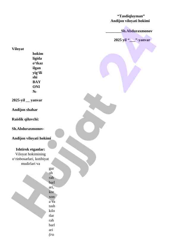 Andijon viloyat hokimligi kengashi bayoni 2025