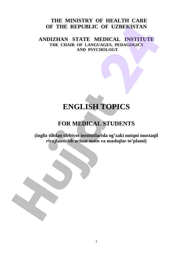 English topics for medical students learning guide