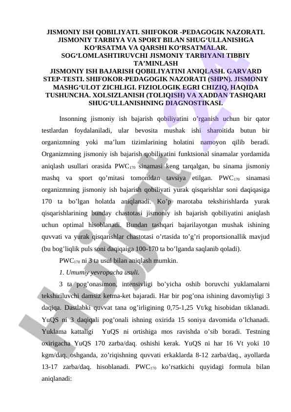 Jismoniy ish qobiliyatini o‘rganish metodlari