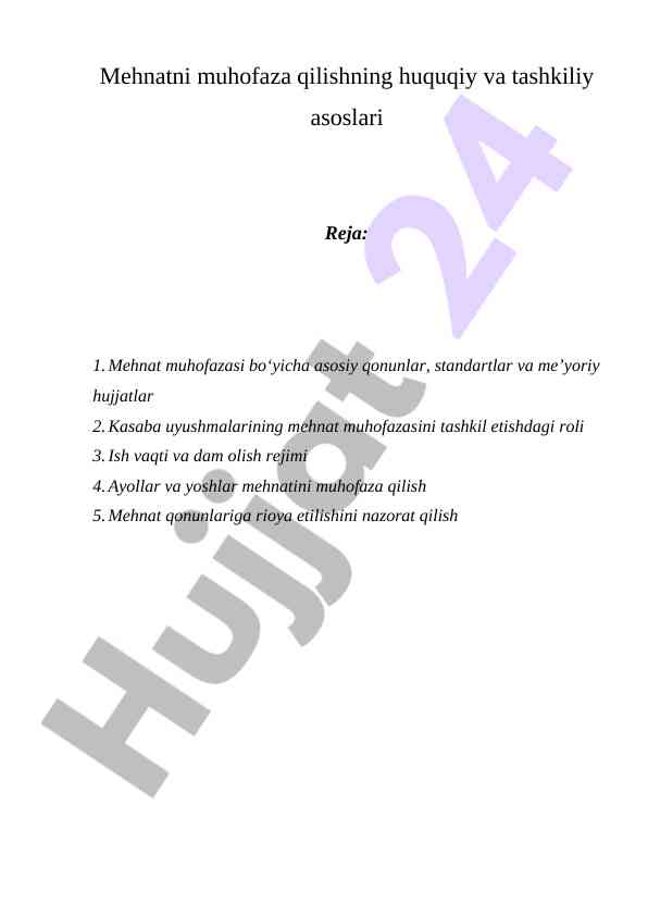 Mehnatni Muhofaza Qilishning Asosiy Asoslari