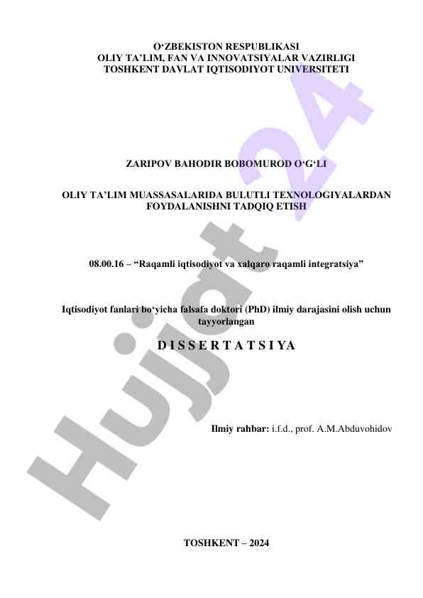Bulutli texnologiyalarni oliy ta’limda qo‘llash
