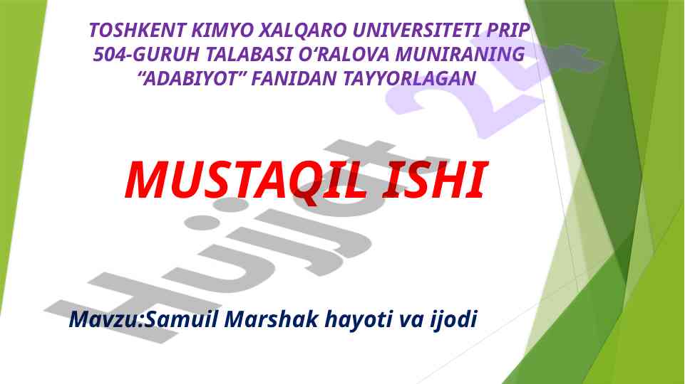 Samuil marshak hayoti va ijodi haqida mustaqil ish