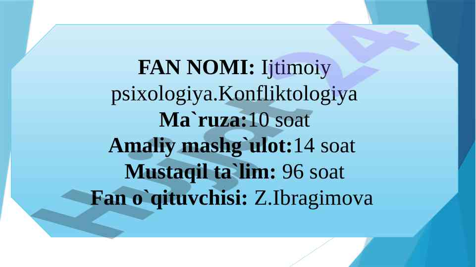 Ijtimoiy psixologiya va konfliktologiya o‘qitish
