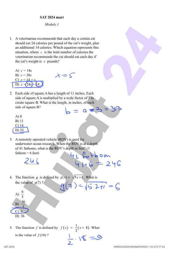 Sat 2024 preparatory questions and examples