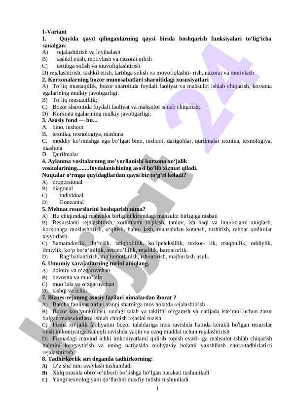 Boshqarish funksiyalari va korxonalar xususiyatlari