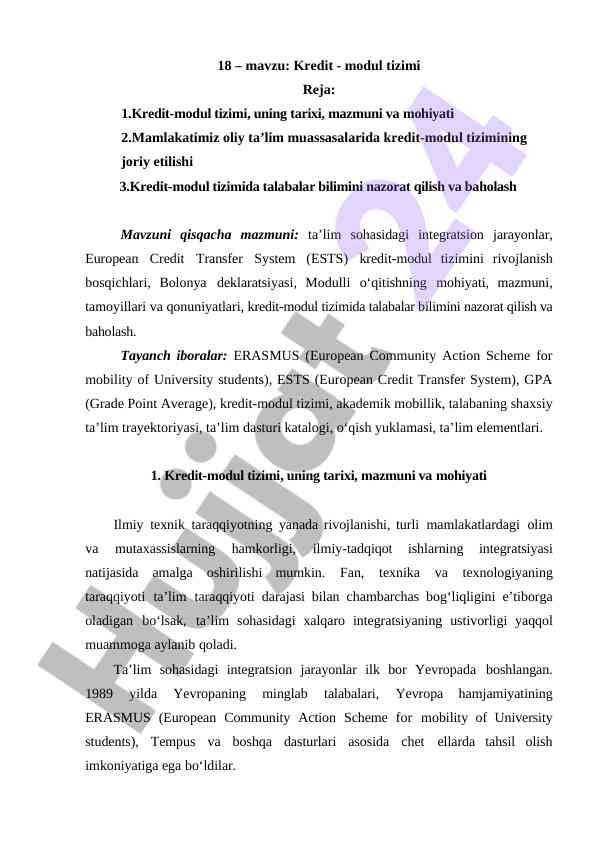 Kredit-modul tizimi: tarixi va mazmuni