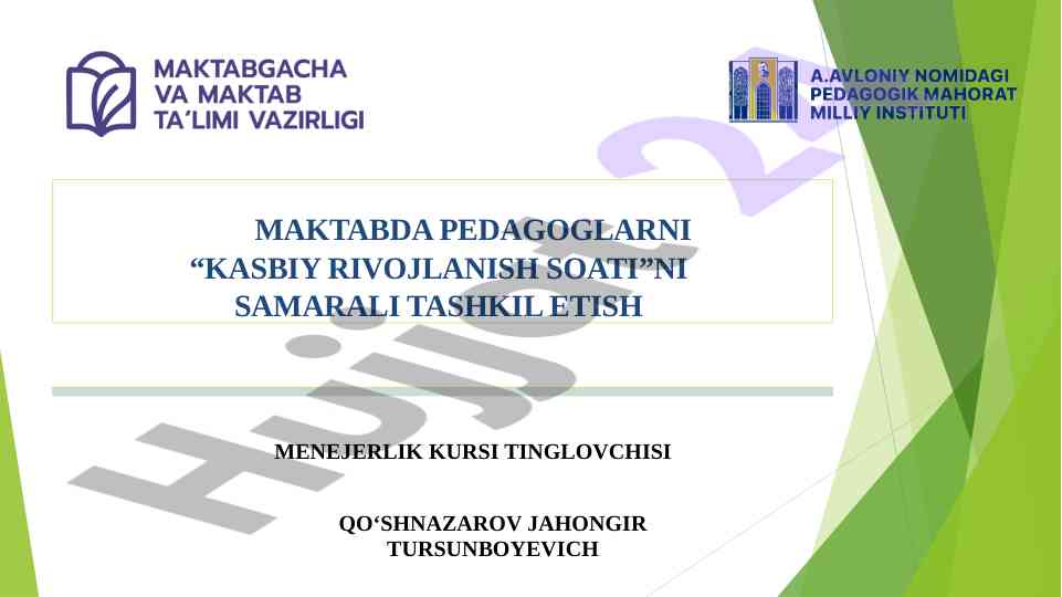 Maktabda pedagoglarni kasbiy rivojlanish soatini tashkil etish